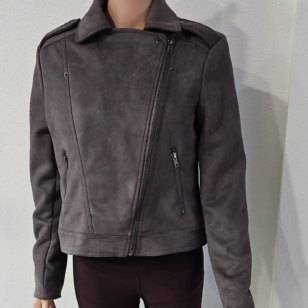 Philosophy Di Aste Charcoal Gray Faux Leather Asymmetric Moto Jacket Size S - Picture 3 of 7